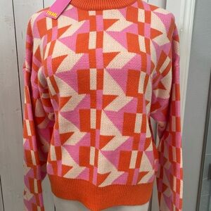 NWT THML Geometric Patterned Sweater - Pink and Orange